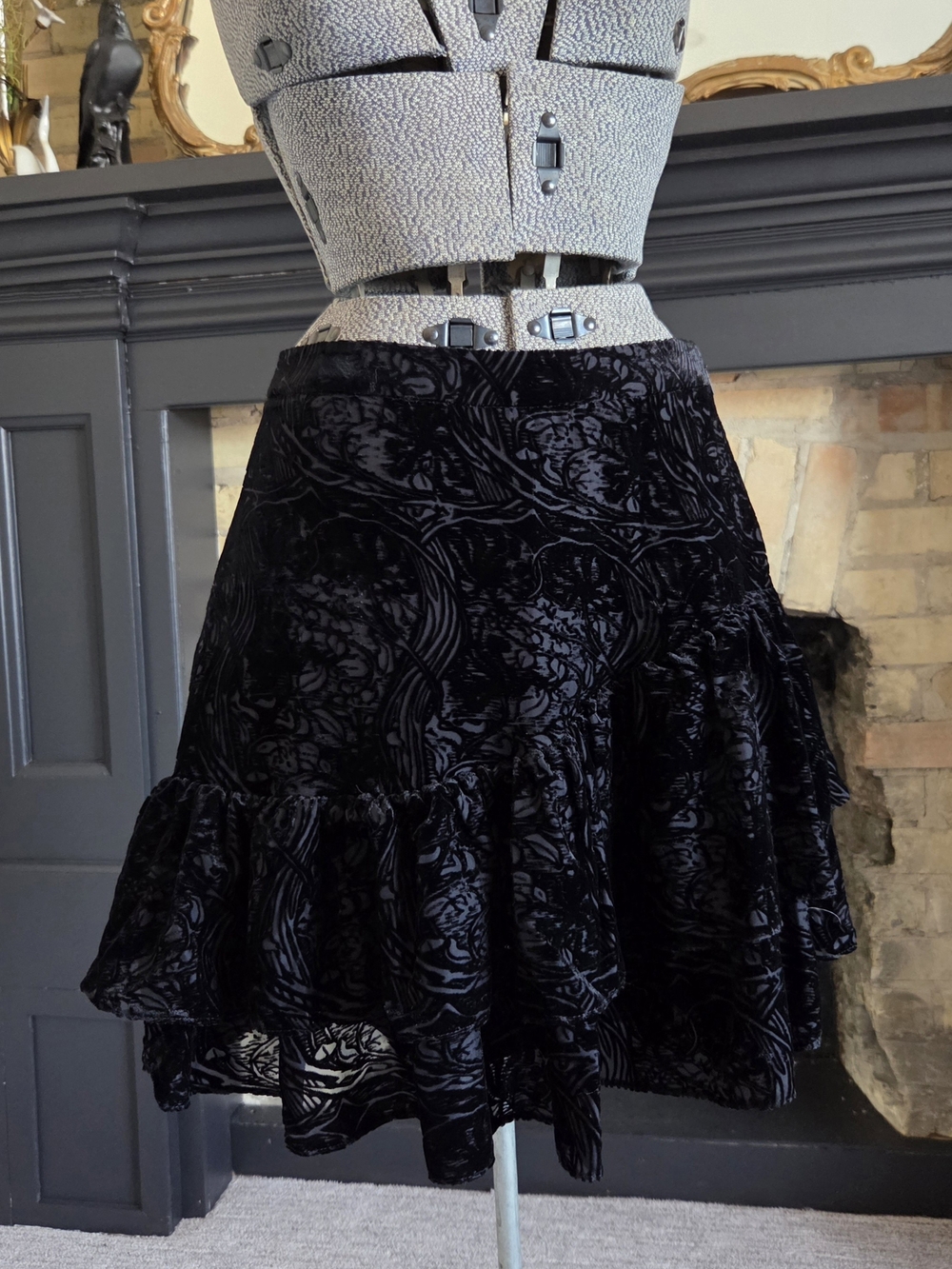 Ted Baker Black Burnout Velvet Tiered Circle Skirt
